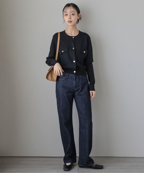 AMELY（エミリー）の「ゴールドボタンショートニットカーディガン（カーディガン/ボレロ・レディース・ネイビー/ライトベージュ/ブラック/モカ・フリー）」の12枚目の写真