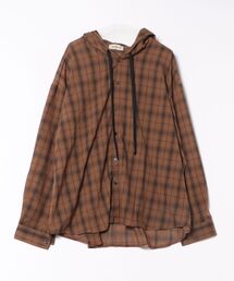 ブラウン系チェック パフスリーブブラウス ems エムズエキサイト ブラウン チェック柄 パフスリーブ
