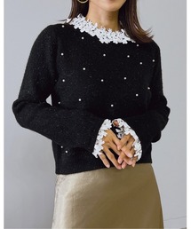 Doumoi（ドゥモエ）の「レースパール付き　ニットプルオーバー（ニット/セーター・レディース）」