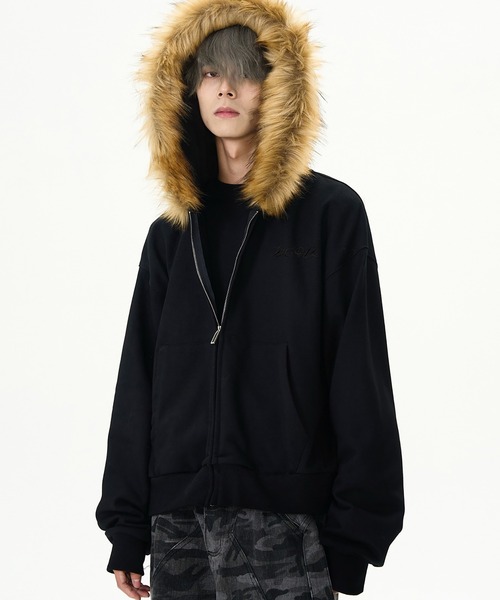 WHATABOUTYOURFRIEND ファージップパーカー ラグジュアリーファーで差をつける” フェイクファージップパーカー