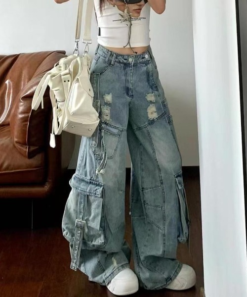 FreeZone（フリーゾーン）の「ヴィンテージダメージカーゴデニムパンツ（デニムパンツ・メンズ・ブルー・S/M/L）」の17枚目の写真