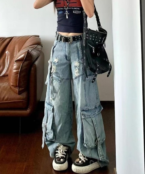FreeZone（フリーゾーン）の「ヴィンテージダメージカーゴデニムパンツ（デニムパンツ・メンズ・ブルー・S/M/L）」の22枚目の写真