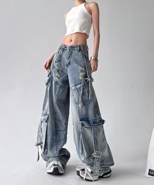 FreeZone（フリーゾーン）の「ヴィンテージダメージカーゴデニムパンツ（デニムパンツ・メンズ・ブルー・S/M/L）」の5枚目の写真