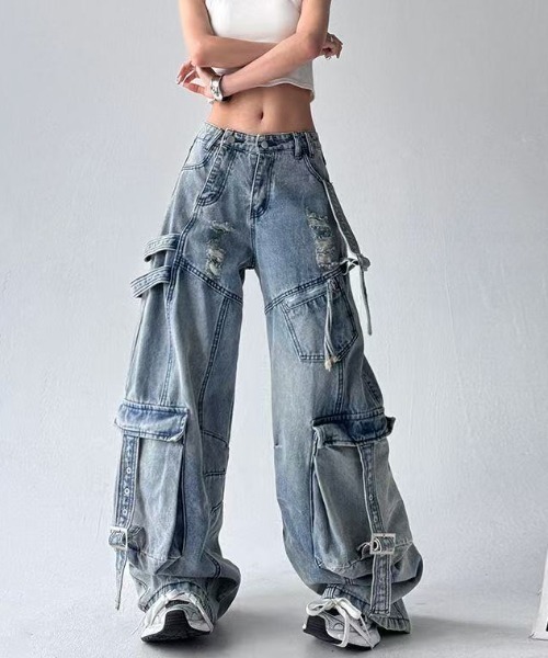 FreeZone（フリーゾーン）の「ヴィンテージダメージカーゴデニムパンツ（デニムパンツ・メンズ・ブルー・S/M/L）」の2枚目の写真