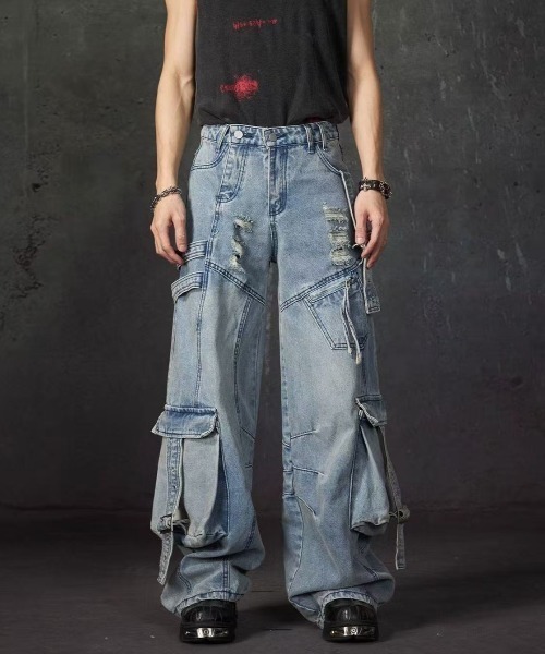 FreeZone（フリーゾーン）の「ヴィンテージダメージカーゴデニムパンツ（デニムパンツ・メンズ・ブルー・S/M/L）」の9枚目の写真