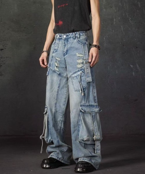 FreeZone（フリーゾーン）の「ヴィンテージダメージカーゴデニムパンツ（デニムパンツ・メンズ・ブルー・S/M/L）」の10枚目の写真