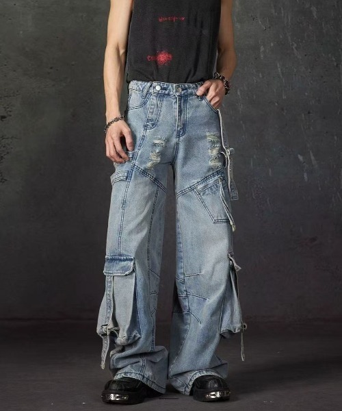 FreeZone（フリーゾーン）の「ヴィンテージダメージカーゴデニムパンツ（デニムパンツ・メンズ・ブルー・S/M/L）」の11枚目の写真