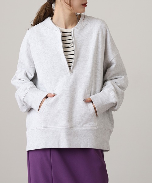 OMNES（オムネス）の「裏毛スウェット ハーフジッププルオーバー（スウェット・レディース・ブラック/チャコール/モカ/ホワイト・FREE）」の2枚目の写真