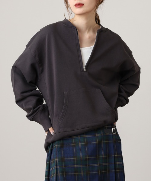 OMNES（オムネス）の「裏毛スウェット ハーフジッププルオーバー（スウェット・レディース・ブラック/チャコール/モカ/ホワイト・FREE）」の3枚目の写真