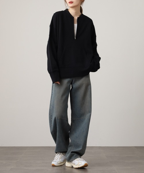 OMNES（オムネス）の「裏毛スウェット ハーフジッププルオーバー（スウェット・レディース・ブラック/チャコール/モカ/ホワイト・FREE）」の12枚目の写真