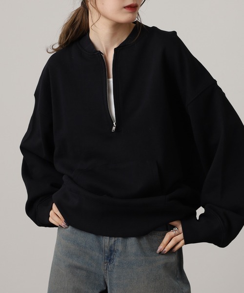 OMNES（オムネス）の「裏毛スウェット ハーフジッププルオーバー（スウェット・レディース・ブラック/チャコール/モカ/ホワイト・FREE）」の9枚目の写真