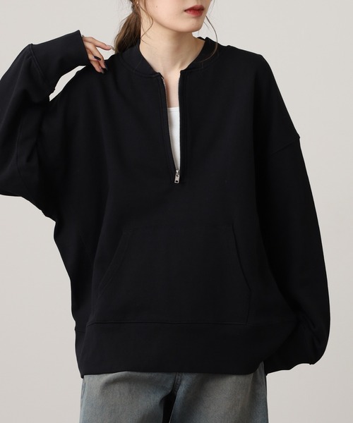 OMNES（オムネス）の「裏毛スウェット ハーフジッププルオーバー（スウェット・レディース・ブラック/チャコール/モカ/ホワイト・FREE）」の10枚目の写真