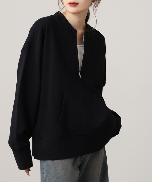 OMNES（オムネス）の「裏毛スウェット ハーフジッププルオーバー（スウェット・レディース・ブラック/チャコール/モカ/ホワイト・FREE）」の11枚目の写真