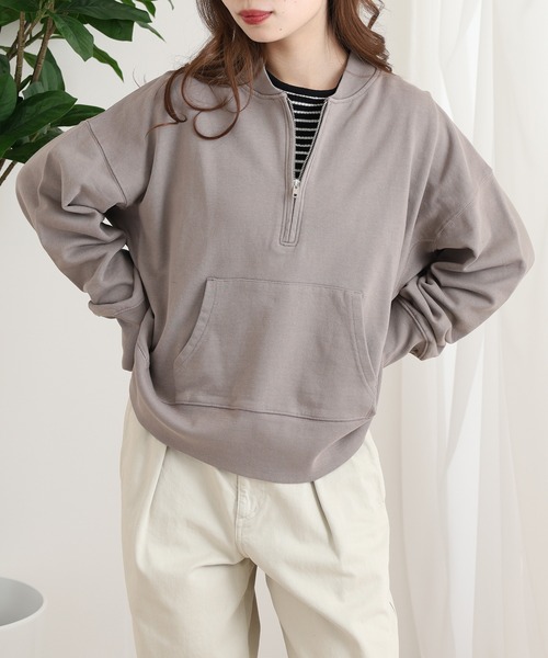 OMNES（オムネス）の「裏毛スウェット ハーフジッププルオーバー（スウェット・レディース・ブラック/チャコール/モカ/ホワイト・FREE）」の18枚目の写真