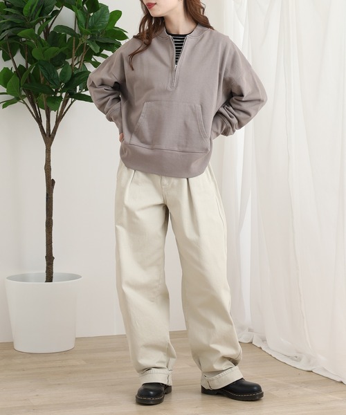 OMNES（オムネス）の「裏毛スウェット ハーフジッププルオーバー（スウェット・レディース・ブラック/チャコール/モカ/ホワイト・FREE）」の20枚目の写真