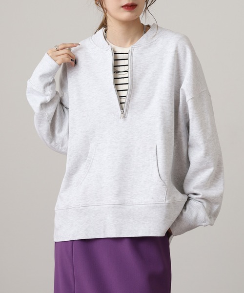 OMNES（オムネス）の「裏毛スウェット ハーフジッププルオーバー（スウェット・レディース・ブラック/チャコール/モカ/ホワイト・FREE）」の5枚目の写真