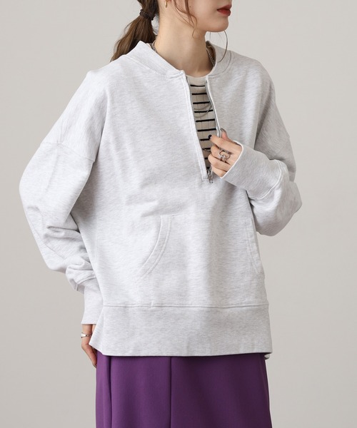 OMNES（オムネス）の「裏毛スウェット ハーフジッププルオーバー（スウェット・レディース・ブラック/チャコール/モカ/ホワイト・FREE）」の7枚目の写真