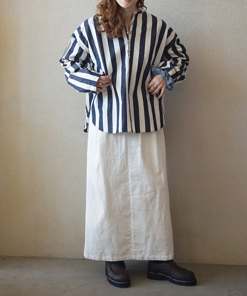 JOURNAL STANDARD LUXE(ジャーナルスタンダード ラックス)の「ストライプデニム ヘンリーシャツ(シャツ/ブラウス・レディース・ネイビー・FREE)」の6枚目の写真