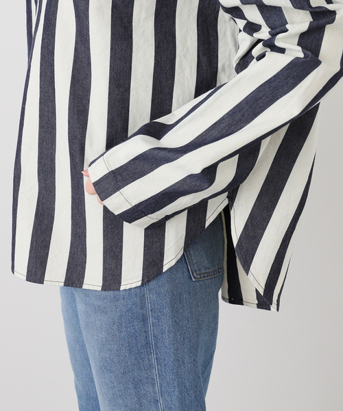 JOURNAL STANDARD LUXE(ジャーナルスタンダード ラックス)の「ストライプデニム ヘンリーシャツ(シャツ/ブラウス・レディース・ネイビー・FREE)」の9枚目の写真