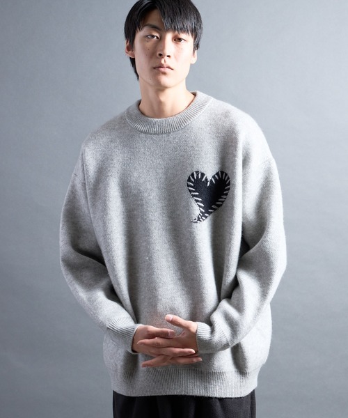 COMMON WARE（コモンウェアー）の「PF:HEART ONE POINT LOOSE FIT KNIT/ハート刺繍ワンポイント ルーズニット（ニット/セーター・メンズ・レッド/ブラック/グレー/ブルー・FREE）」の8枚目の写真