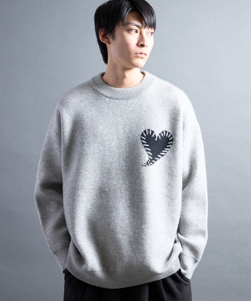 COMMON WARE（コモンウェアー）の「PF:HEART ONE POINT LOOSE FIT KNIT/ハート刺繍ワンポイント ルーズニット（ニット/セーター・メンズ・レッド/ブラック/グレー/ブルー・FREE）」の11枚目の写真