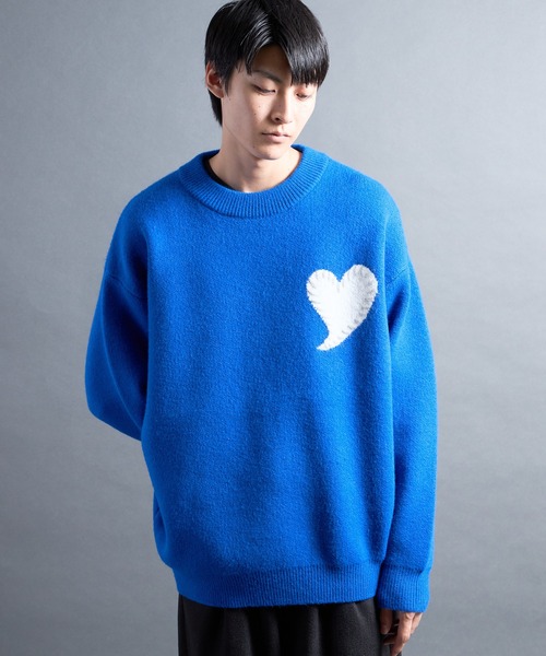 COMMON WARE（コモンウェアー）の「PF:HEART ONE POINT LOOSE FIT KNIT/ハート刺繍ワンポイント ルーズニット（ニット/セーター・メンズ・レッド/ブラック/グレー/ブルー・FREE）」の12枚目の写真