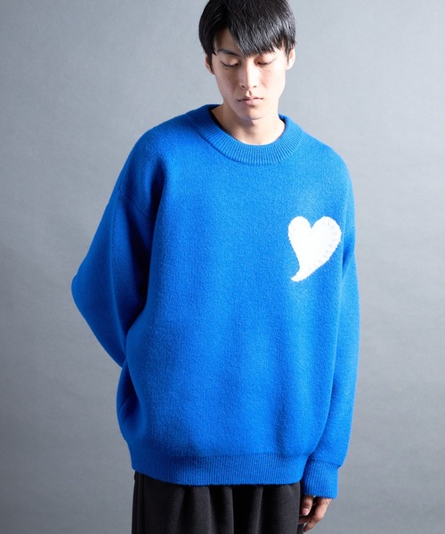 COMMON WARE（コモンウェアー）の「PF:HEART ONE POINT LOOSE FIT KNIT/ハート刺繍ワンポイント ルーズニット（ニット/セーター・メンズ・レッド/ブラック/グレー/ブルー・FREE）」の13枚目の写真