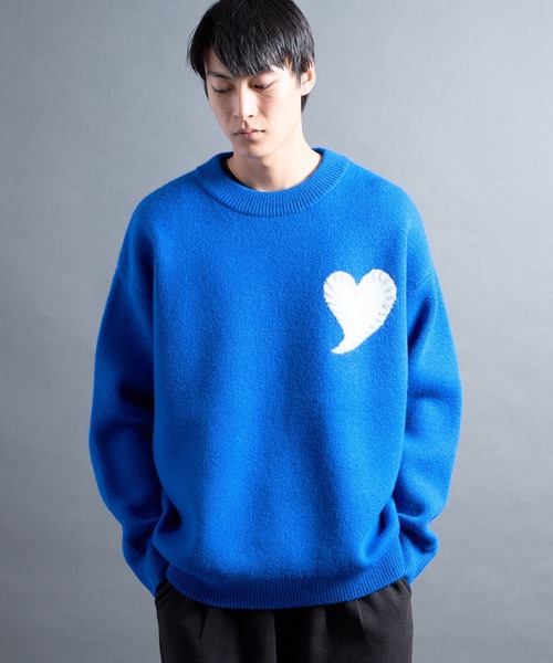 COMMON WARE（コモンウェアー）の「PF:HEART ONE POINT LOOSE FIT KNIT/ハート刺繍ワンポイント ルーズニット（ニット/セーター・メンズ・レッド/ブラック/グレー/ブルー・FREE）」の14枚目の写真