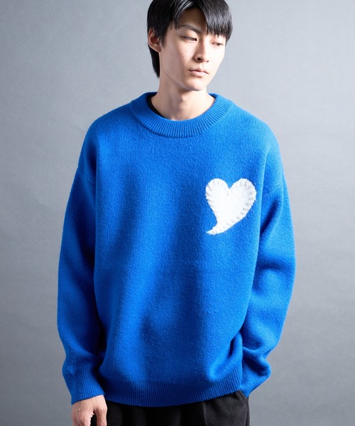 COMMON WARE（コモンウェアー）の「PF:HEART ONE POINT LOOSE FIT KNIT/ハート刺繍ワンポイント ルーズニット（ニット/セーター・メンズ・レッド/ブラック/グレー/ブルー・FREE）」の15枚目の写真