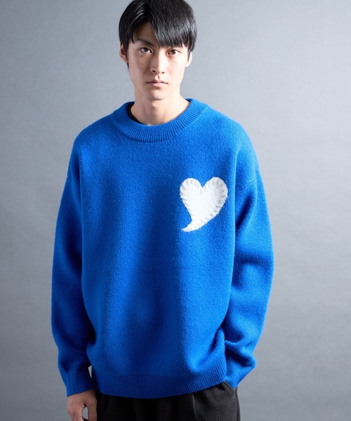 COMMON WARE（コモンウェアー）の「PF:HEART ONE POINT LOOSE FIT KNIT/ハート刺繍ワンポイント ルーズニット（ニット/セーター・メンズ・レッド/ブラック/グレー/ブルー・FREE）」の16枚目の写真