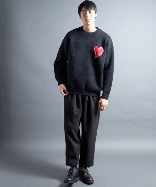 COMMON WARE（コモンウェアー）の「PF:HEART ONE POINT LOOSE FIT KNIT/ハート刺繍ワンポイント ルーズニット（ニット/セーター・メンズ・レッド/ブラック/グレー/ブルー・FREE）」の21枚目の写真