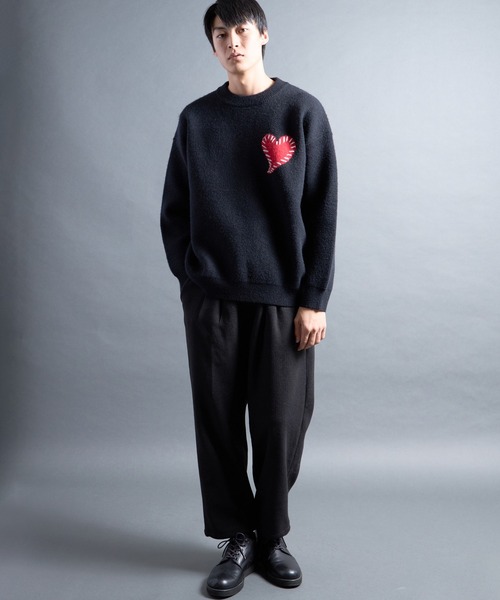COMMON WARE（コモンウェアー）の「PF:HEART ONE POINT LOOSE FIT KNIT/ハート刺繍ワンポイント ルーズニット（ニット/セーター・メンズ・レッド/ブラック/グレー/ブルー・FREE）」の22枚目の写真