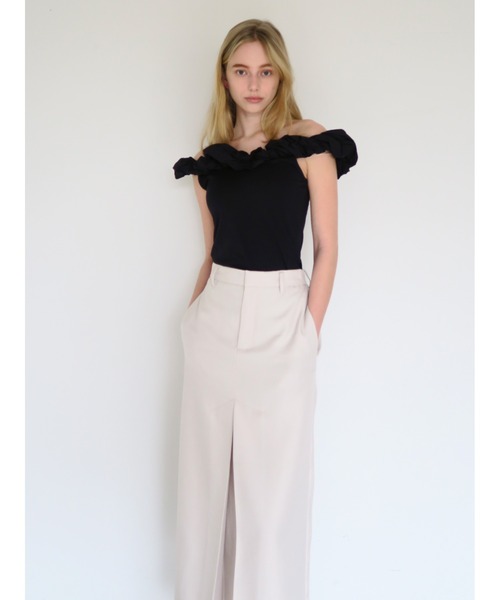 swane(スワネ)の「front tuck wide skirt(スカート・レディース・アイボリー/ブラック・FREE)」の5枚目の写真