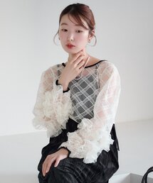 Kastane（カスタネ）の「【結婚式/オケージョン/2サイズ展開】シアーチェック×ベロアワンピースSET（ワンピース・レディース）」