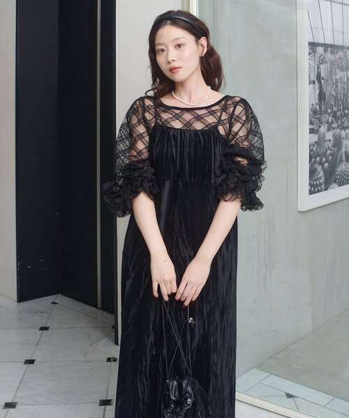 1 Kastane 結婚式 オケージョン シアーチェック×ベロアワンピースSET セール】【結婚式/オケージョン/2サイズ展開】シアーチェック×ベロア