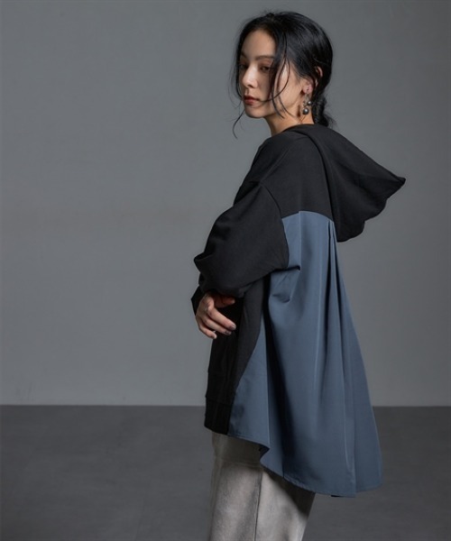 Soiunique（スワユニーク）の「異素材切替バックタックデザインパーカー ［Soiunique］（パーカー・レディース・ネイビー系/ブラック系/カーキ系・M/L/LL）」の7枚目の写真