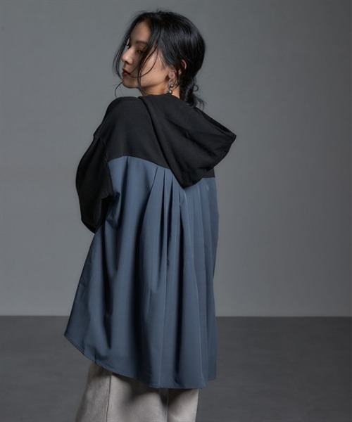 Soiunique（スワユニーク）の「異素材切替バックタックデザインパーカー ［Soiunique］（パーカー・レディース・ネイビー系/ブラック系/カーキ系・M/L/LL）」の8枚目の写真