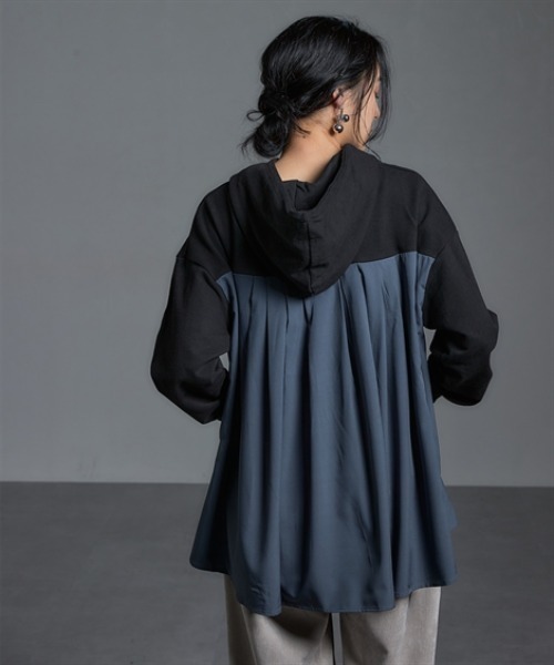 Soiunique（スワユニーク）の「異素材切替バックタックデザインパーカー ［Soiunique］（パーカー・レディース・ネイビー系/ブラック系/カーキ系・M/L/LL）」の9枚目の写真