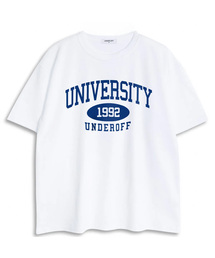 UNDEROFF（アンダーオフ）の「Oversized fit Crew Neck University Short-sleeved T-shirt White Blue（Tシャツ/カットソー・メンズ）」