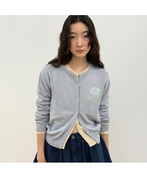 Embroidered Rose Cardigan (Greyish Blue)