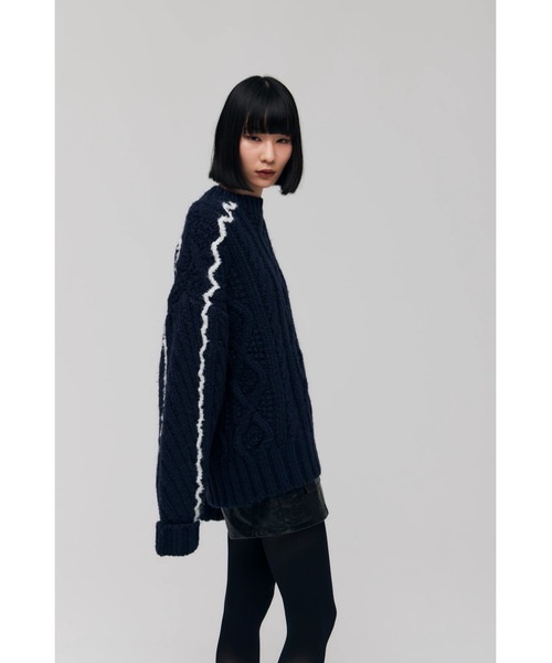 FELICITY(フェリシティ)の「Over Fisherman Knit Tops(ニット/セーター・レディース・アイボリー/ネイビー・2)」の6枚目の写真