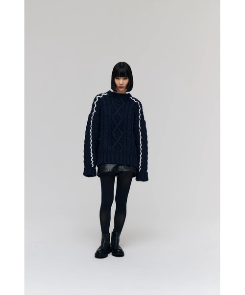 FELICITY(フェリシティ)の「Over Fisherman Knit Tops(ニット/セーター・レディース・アイボリー/ネイビー・2)」の9枚目の写真