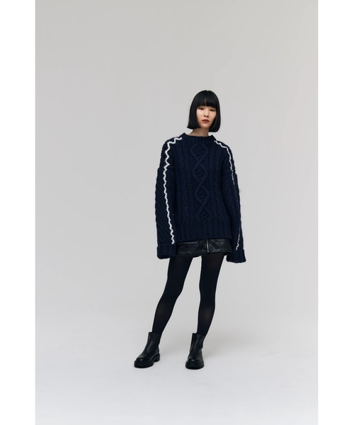 FELICITY(フェリシティ)の「Over Fisherman Knit Tops(ニット/セーター・レディース・アイボリー/ネイビー・2)」の10枚目の写真