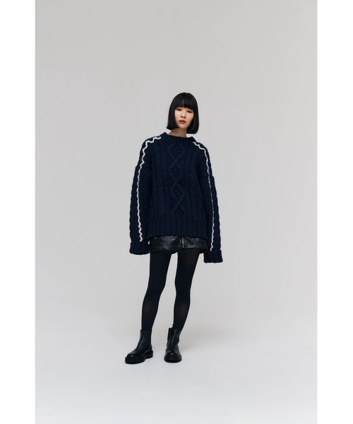 FELICITY(フェリシティ)の「Over Fisherman Knit Tops(ニット/セーター・レディース・アイボリー/ネイビー・2)」の11枚目の写真