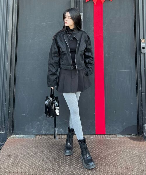 NICK&NICOLE(ニックアンドニコール)の「DENIM CROP UTILITY JACKET_BLACK(ナイロンジャケット・レディース・ブラック・FREE)」の6枚目の写真