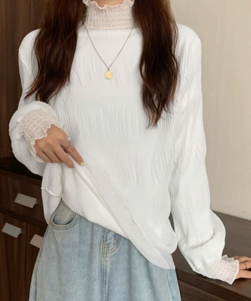 Miniministore(ミニミニストア)の「裏起毛シャーリングブラウス韓国風トップス(シャツ/ブラウス・レディース・ブラック/ベージュ/ホワイト・FREE)」の5枚目の写真