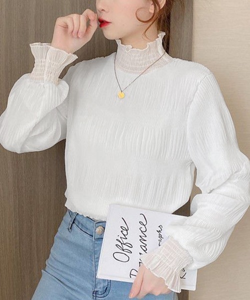 Miniministore(ミニミニストア)の「裏起毛シャーリングブラウス韓国風トップス(シャツ/ブラウス・レディース・ブラック/ベージュ/ホワイト・FREE)」の6枚目の写真