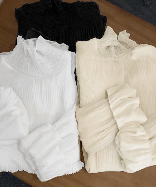 Miniministore(ミニミニストア)の「裏起毛シャーリングブラウス韓国風トップス(シャツ/ブラウス・レディース・ブラック/ベージュ/ホワイト・FREE)」の15枚目の写真