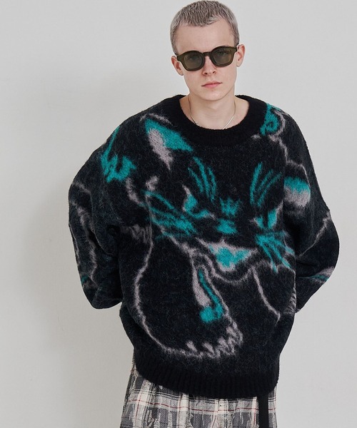 SeeSew(シーソー)の「【UNISEX】NEKOMATA SHAGGY KNIT/ネコマタシャギーニット(ニット/セーター・メンズ・ブラック/グレー・M/L)」の14枚目の写真
