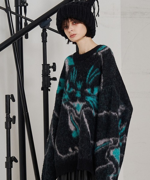 SeeSew(シーソー)の「【UNISEX】NEKOMATA SHAGGY KNIT/ネコマタシャギーニット(ニット/セーター・メンズ・ブラック/グレー・M/L)」の10枚目の写真
